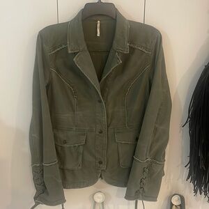 Free People Ruffle Army Green Jacket,S